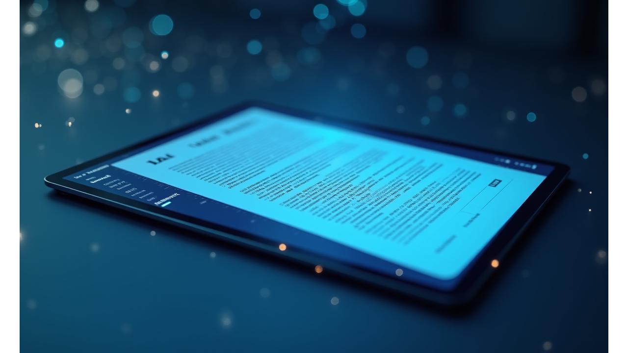 Rechtstext auf einem Bildschirm mit digitaler Sicherheitssymbolik im Hintergrund