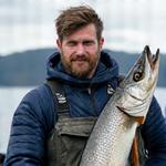 Porträt von Marco Weber, kräftiger Angler mit einem grossen Hecht