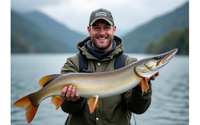 Luca Müller mit kapitalem Hecht am Zugersee