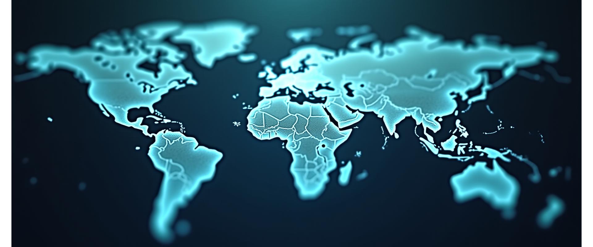 Stilisierte Weltkarte mit Verbindungslinien und Angelgeräten symbolisiert globales Sourcing.