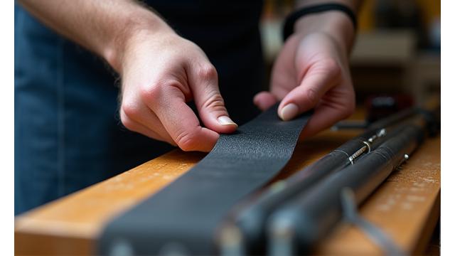 Ein spezialisierter Rutenbauer prüft einen High-End Angelruten-Blank.