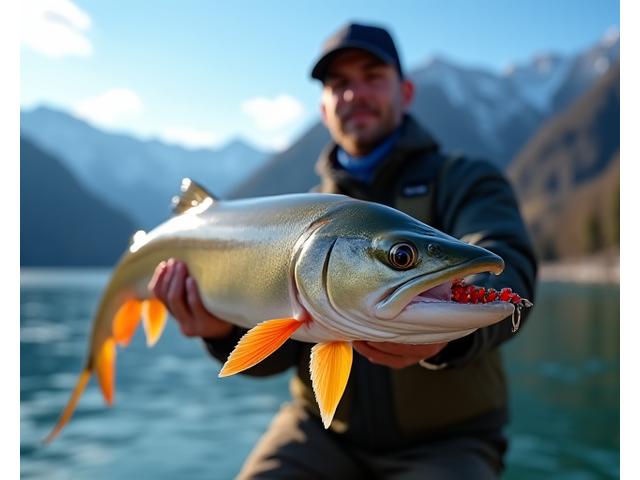 Ein Angler fängt einen grossen Hecht mit einem selbstgemachten Köder