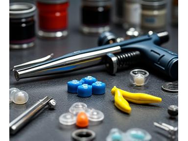 Spezialwerkzeuge für den Köderbau, darunter Airbrush und Giessformen